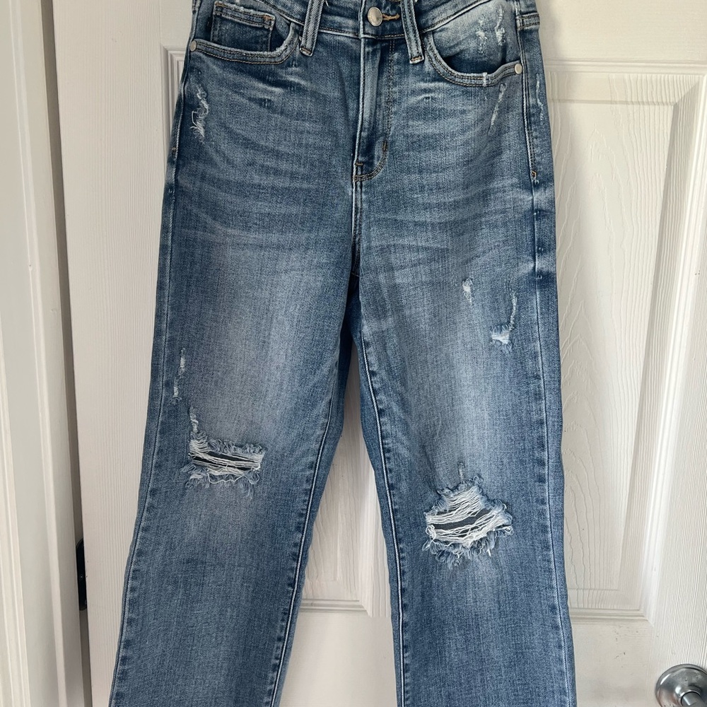 Judy Blue Distressed Light Blue Straight-Leg Jeans